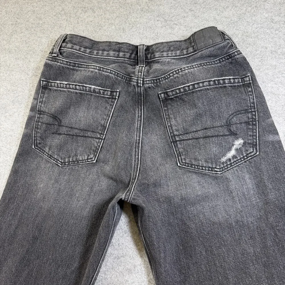 American Eagle 90s Boyfriend Jeans Womens 6 Black Faded Distressed Frayed Ripped
